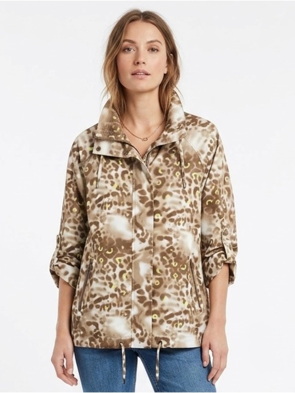 🆕 Adam Jacobs | Relaxed Fit Green and Brown Animal Print Casual Jacket …
